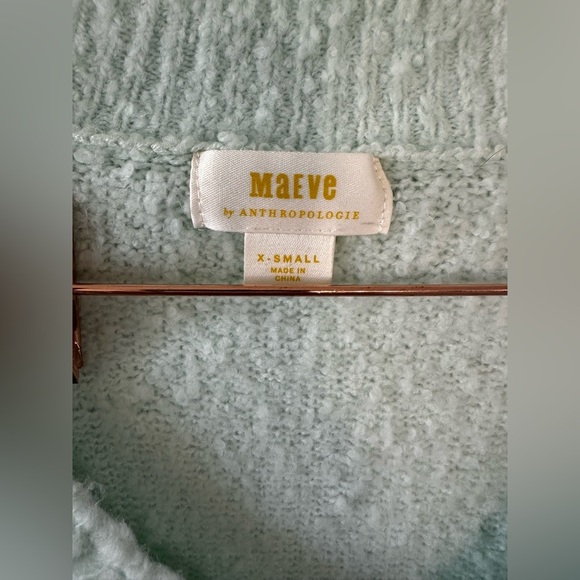 Maeve Anthropologie Mint Green plush V-Neck wool Sweater size extra small - Picture 2 of 3